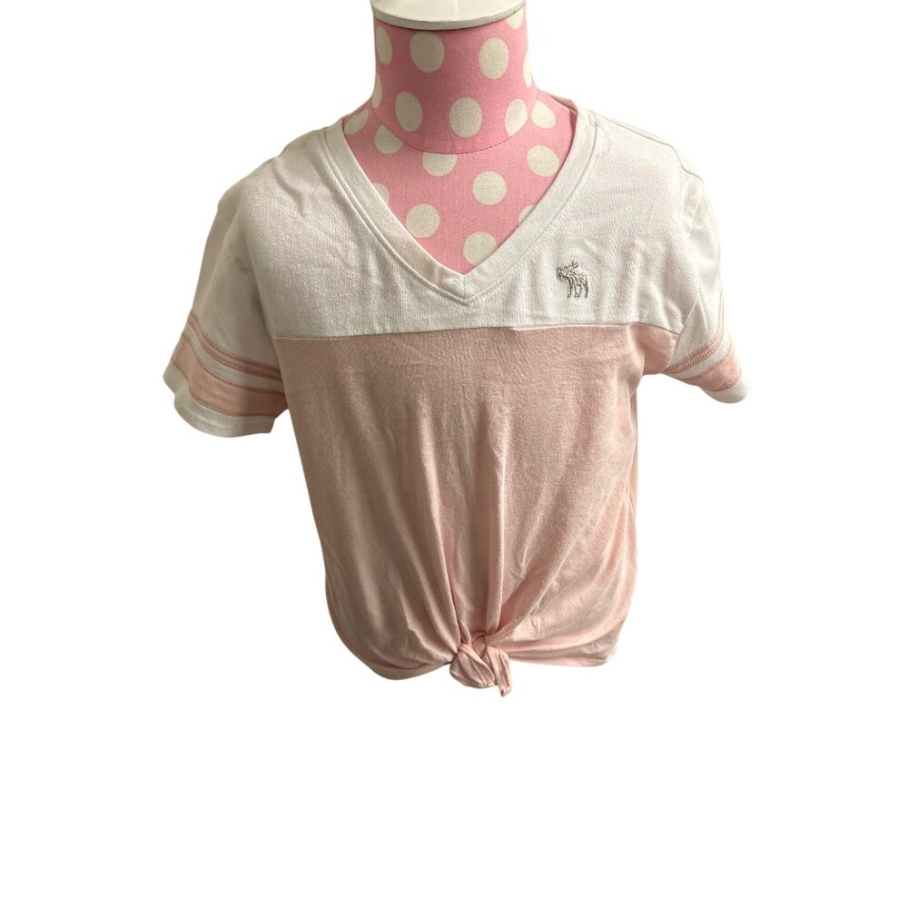 Abercrombie Kids Girls V-Neck Striped Tie Front Top Pink/White Size 9/10 Cotton